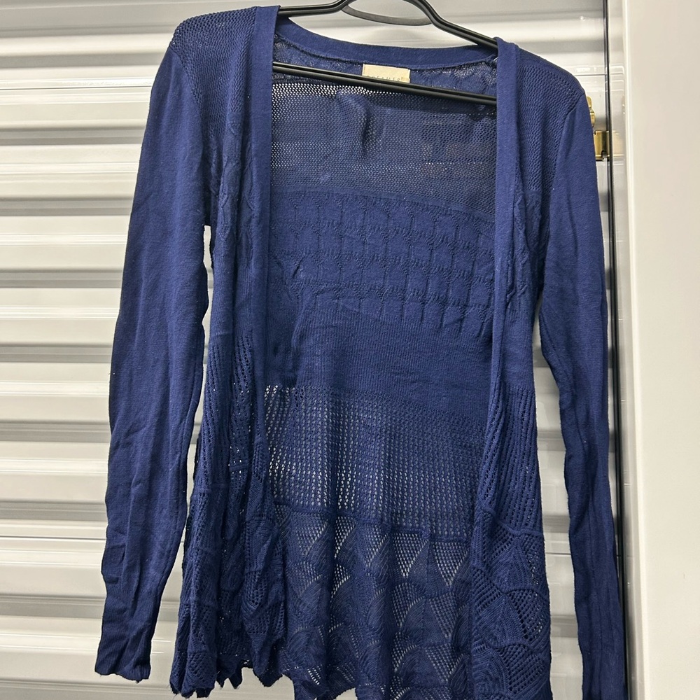 Dreamers Women's Blue Cardigan – Geometric & Lacy Knit, Size Small (Pre-Owned)